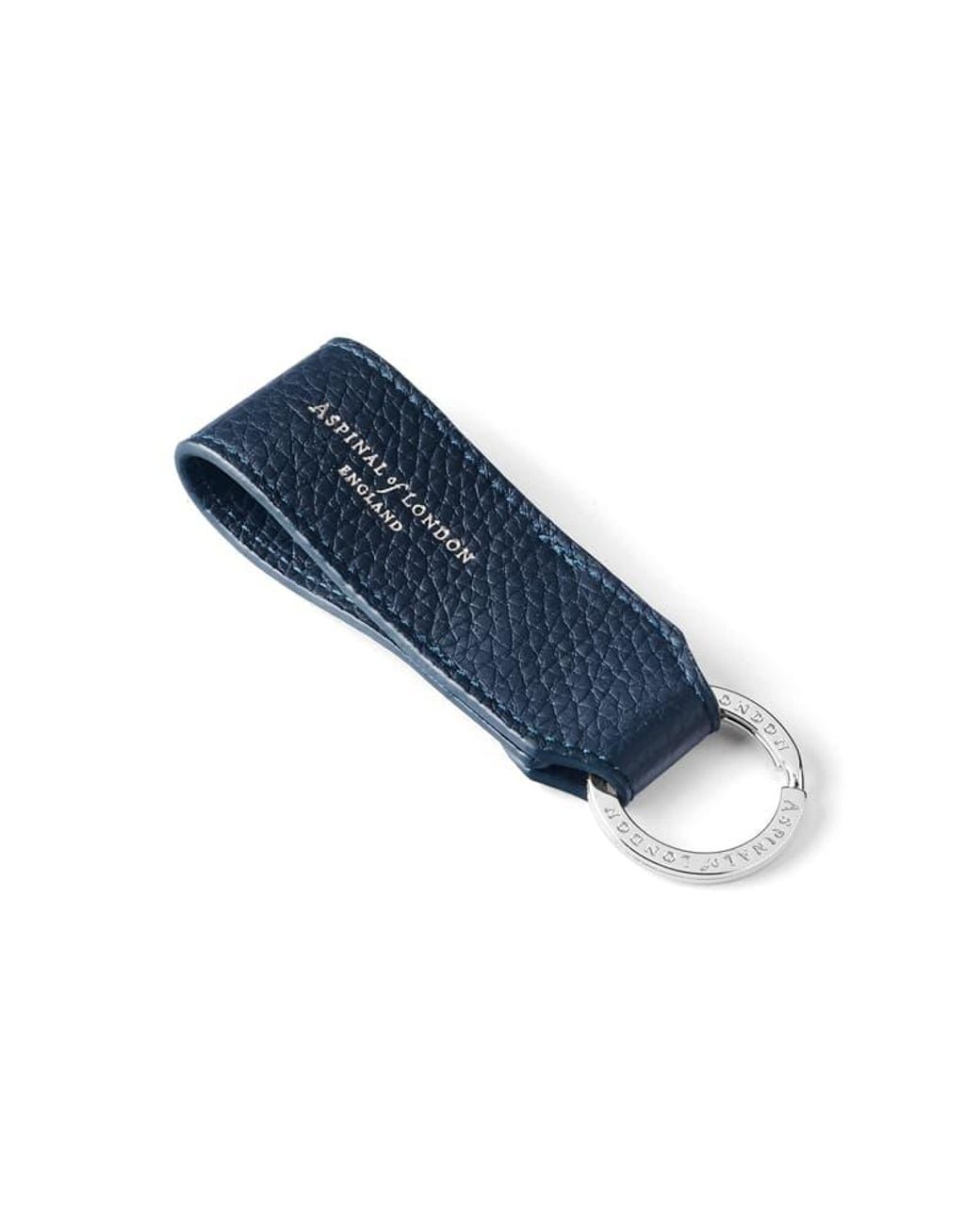 Aspinal Blue Small Leather Loop Keyring