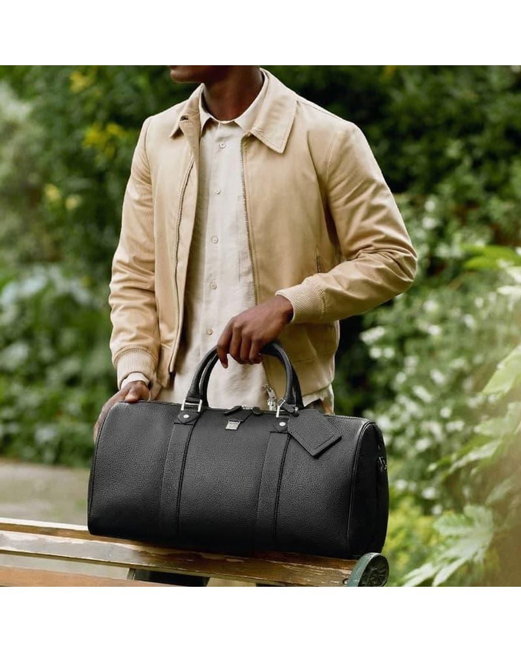 Aspinal Black Boston Duffle Travel Bag for men