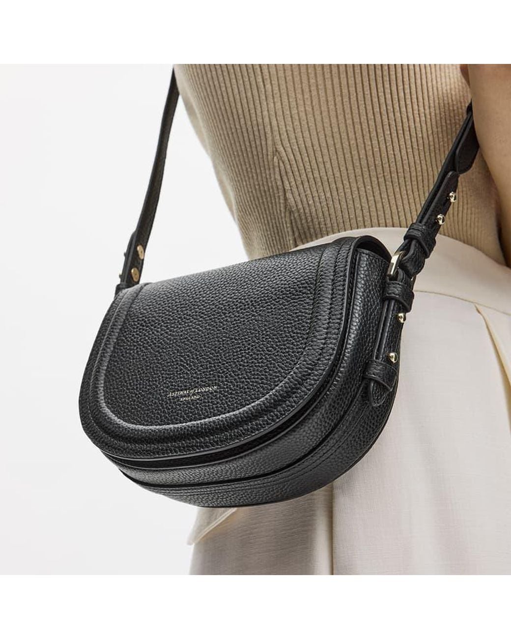 Aspinal Black Small Stella Satchel Crossbody