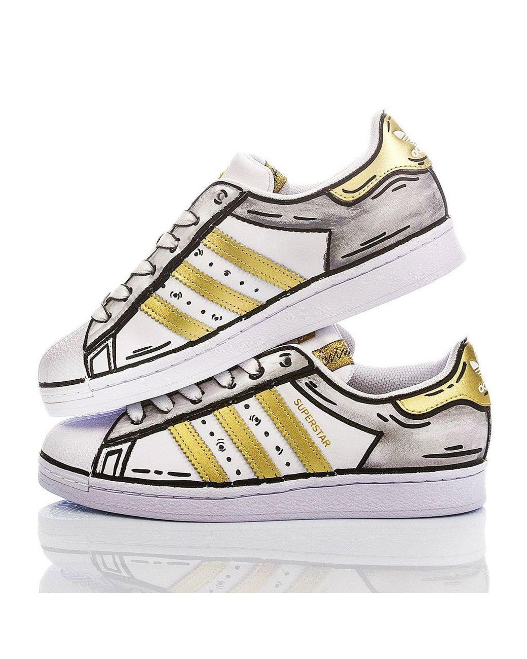 adidas Superstar Silver, Black, in Gold 