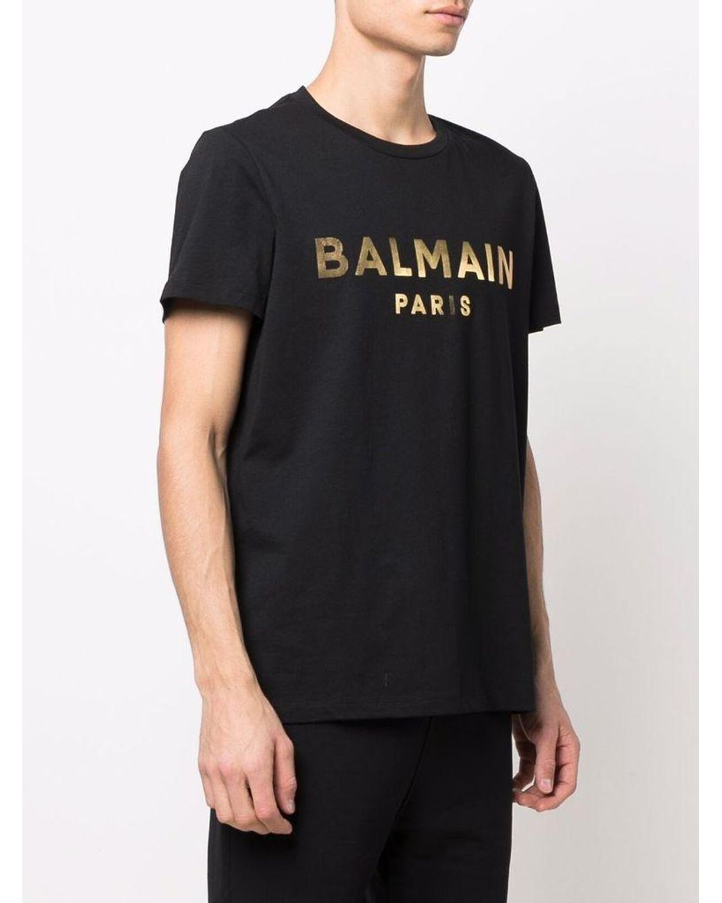 Balmain Cotton Logo T-shirt Gold in Black for Men - Lyst