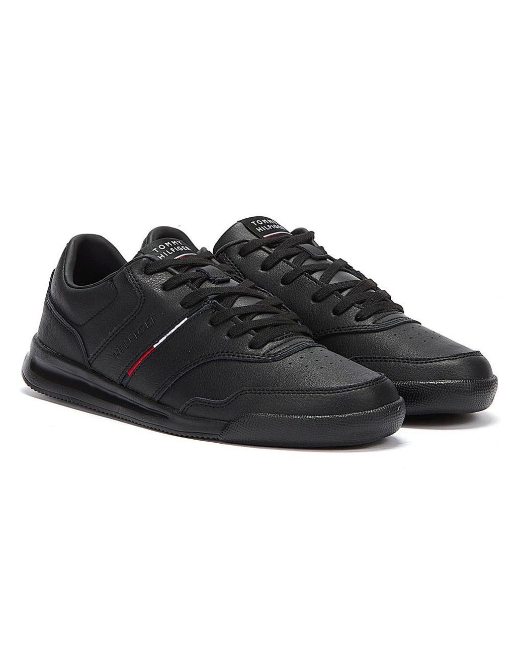 Tommy Hilfiger Leather Lightweight Lea Stripe Trainers in Black for Men ...