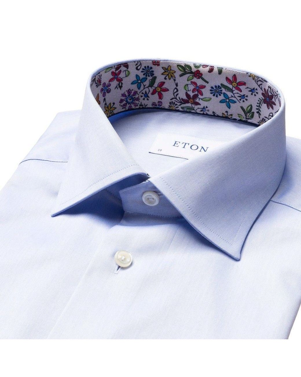 Eton of Sweden Men's Slim Fit Shirt with Flower Drawing Print Collar Trim - Blue