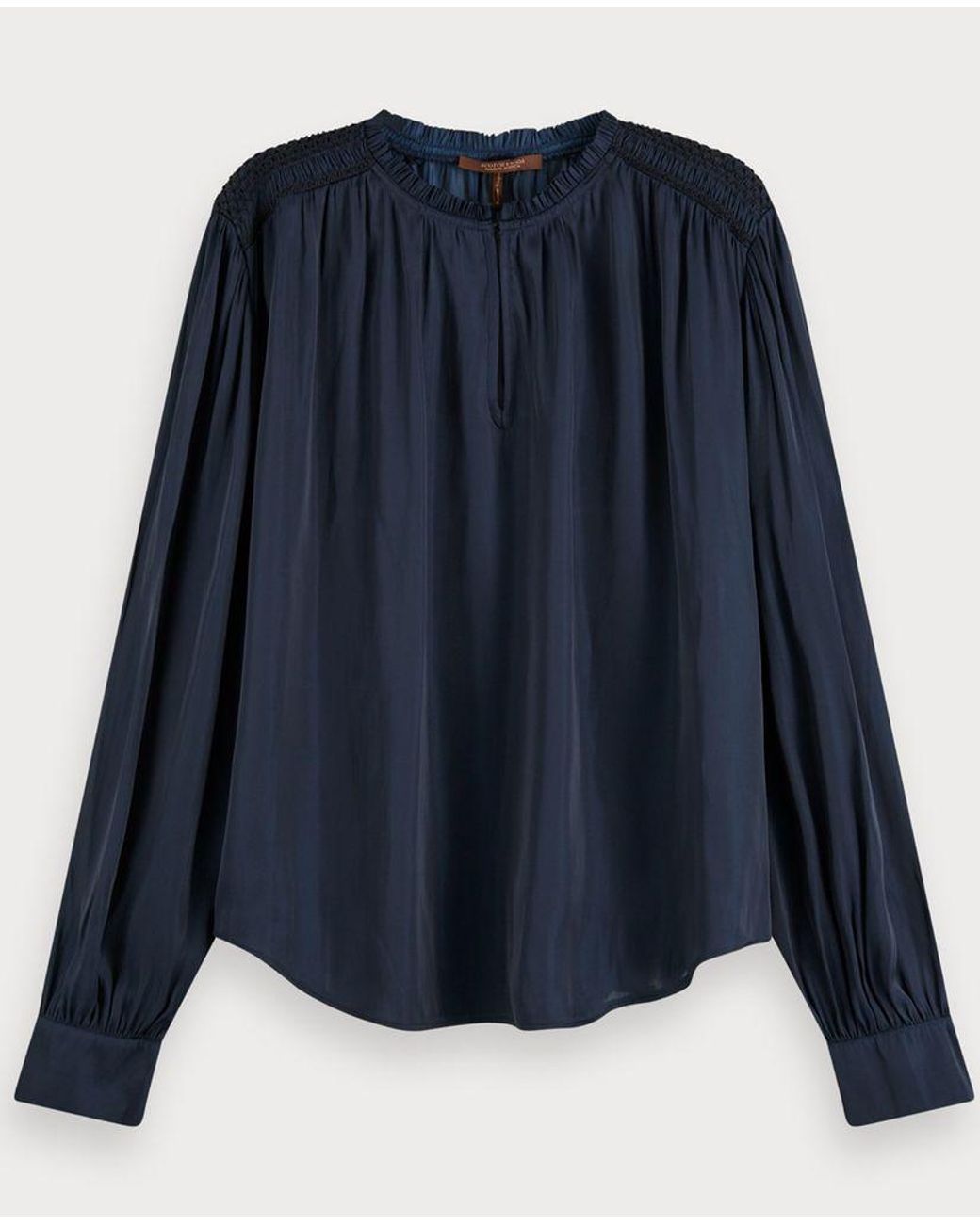 Scotch & Soda Synthetic Smocked Ruffle Top in Blue - Lyst