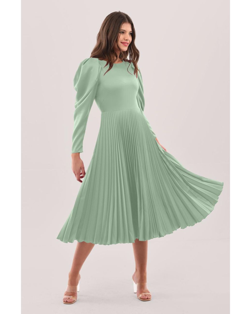 Closet Satin Mint Pleated Dress in 
