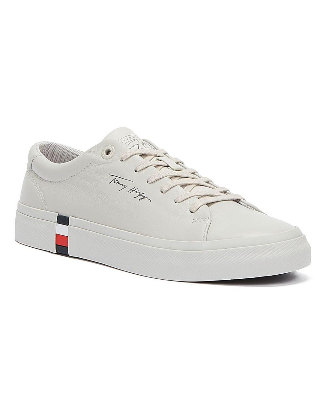 Tommy Hilfiger Corporate Modern Vulc Leather Trainers in Gray for Men | Lyst
