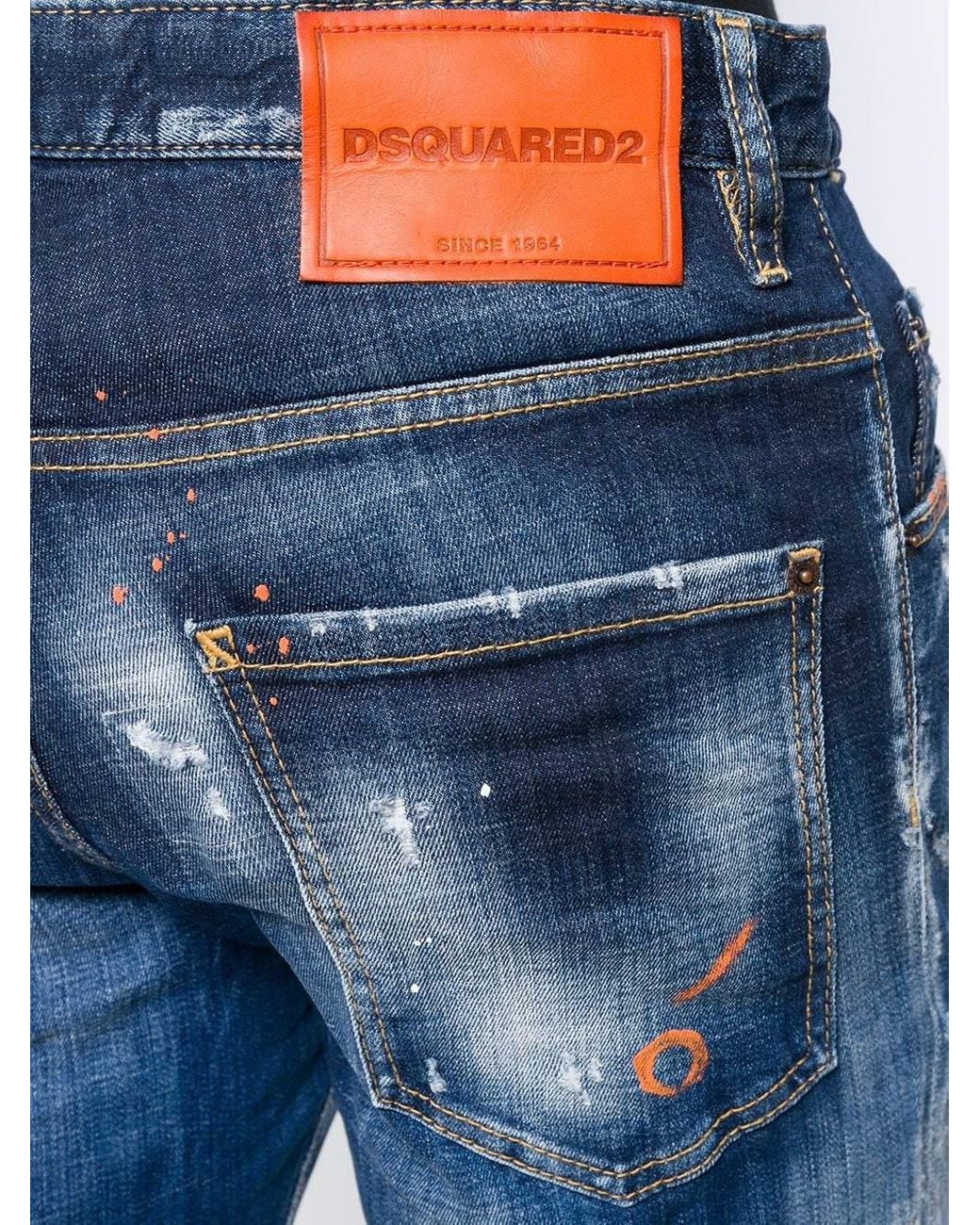 DSquared² Orange Logo Patch Jeans With Paint Splatter in Blue for Men | Lyst