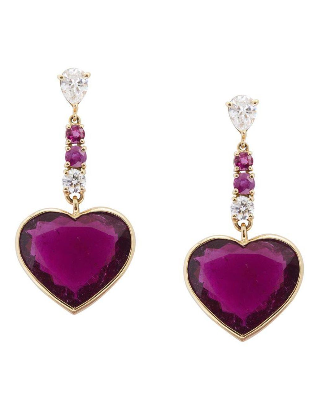 Yi Collection Diamond, Rubellite & Ruby Heart Earrings in Purple - Lyst