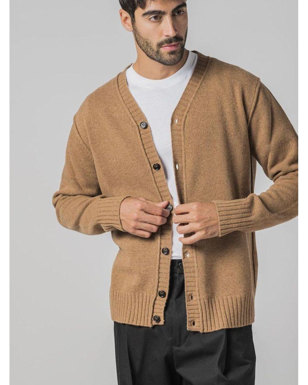 tan wool cardigan