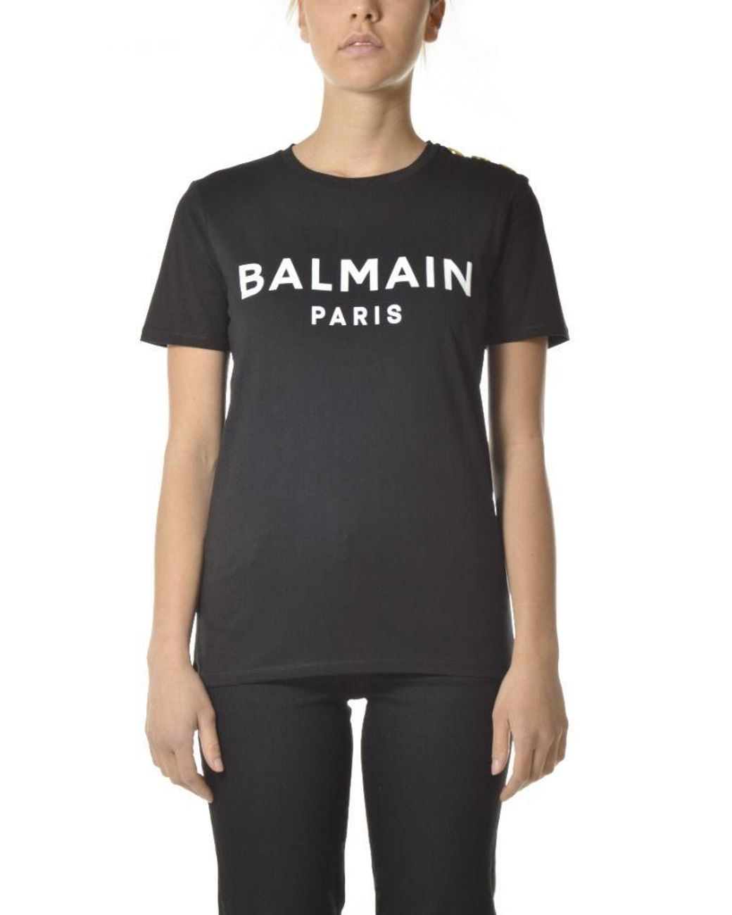 Balmain Women's Vf0ef005b001eab Black Cotton T-shirt - Lyst