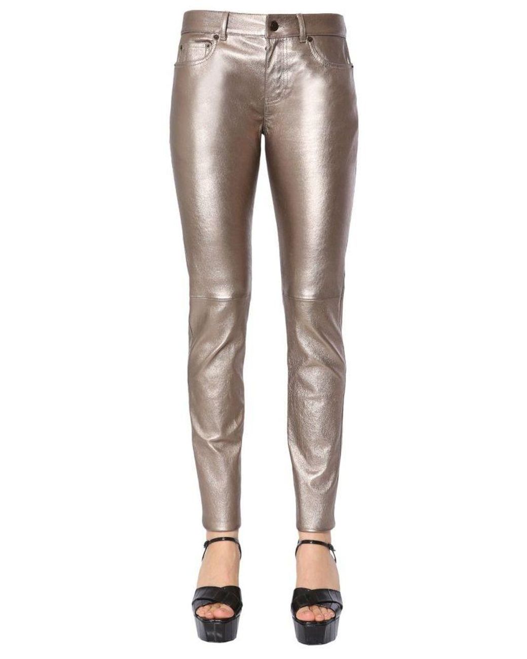 Saint Laurent Saint Laurent Women's 481868yc2rc3800 Gold Leather Pants ...