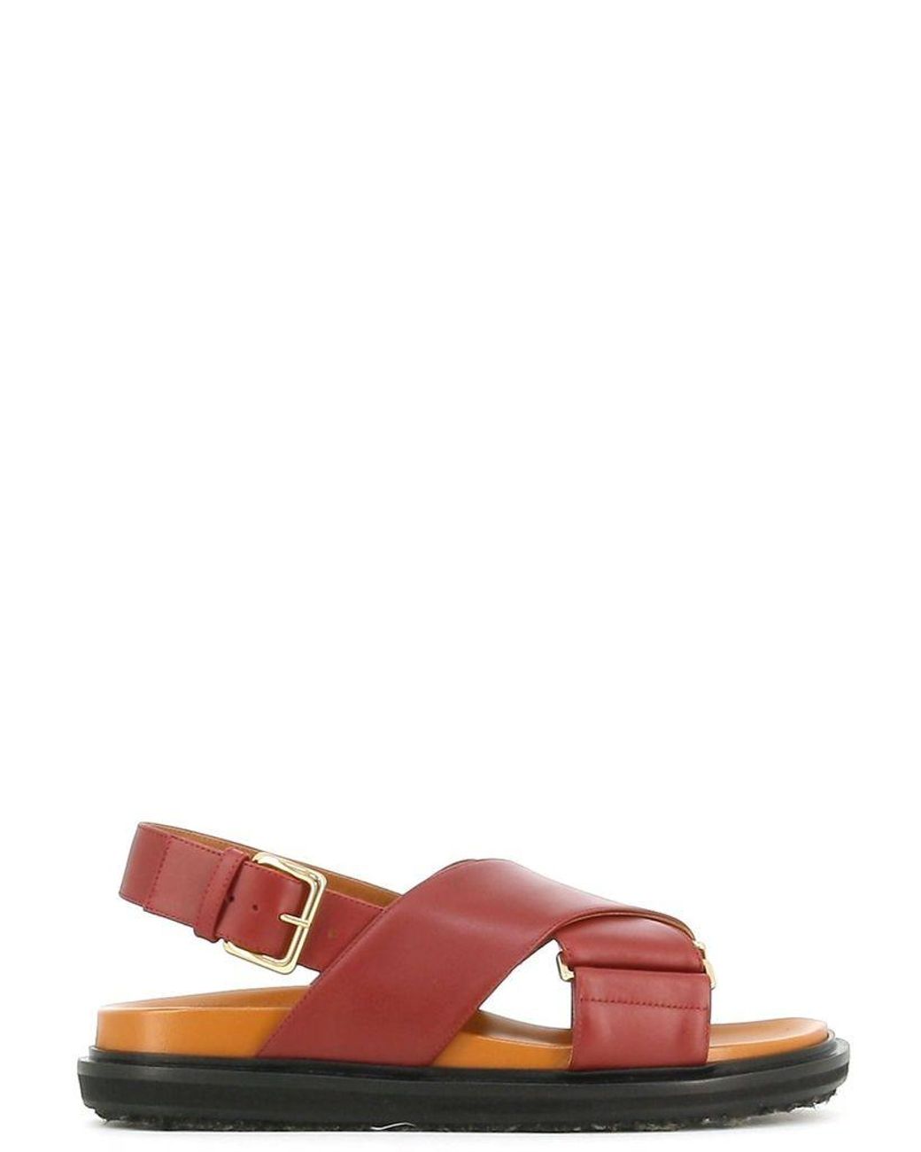Marni Leather Fussbett Sandals in Red | Lyst Canada