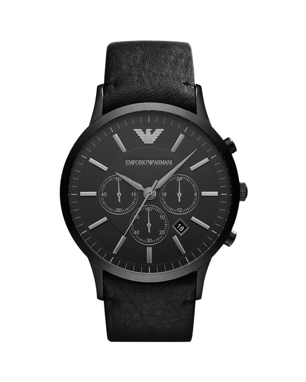 Emporio Armani Leather Gents Renato Watch in Black for Men | Lyst