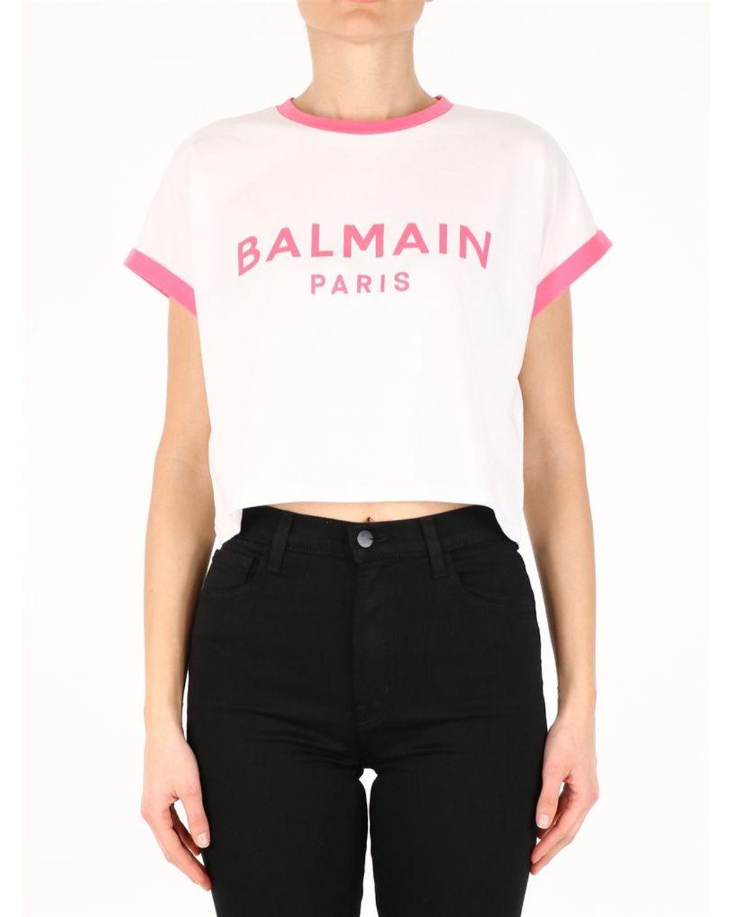 balmain cropped flocked cotton jersey t shirt