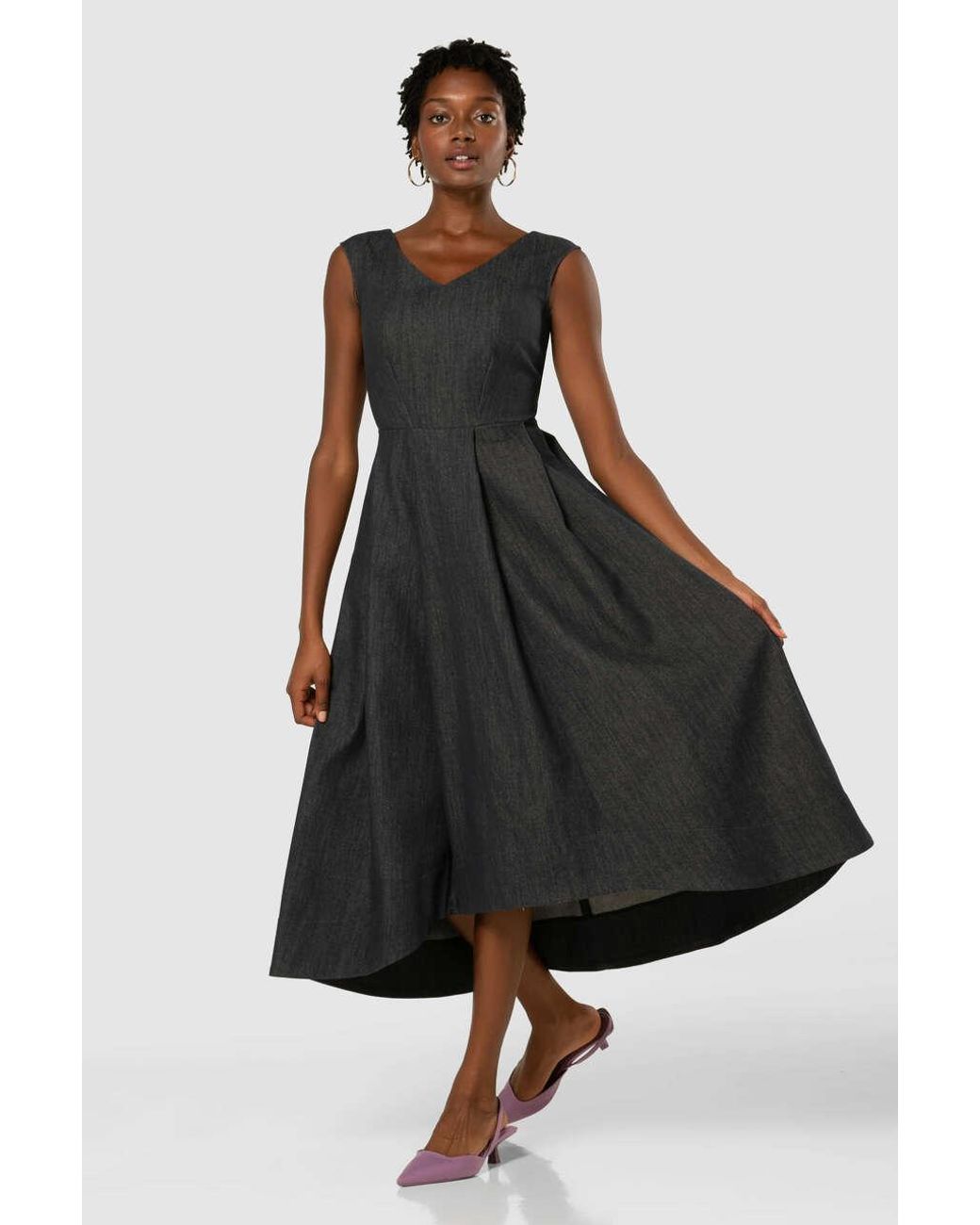 Closet Black Denim High-low Midi Dress 
