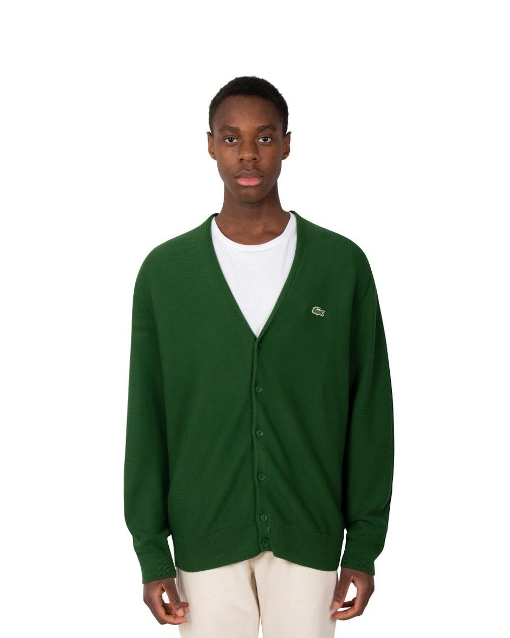 Lacoste Cardigan Bord-côte Vert in Green for Men | Lyst