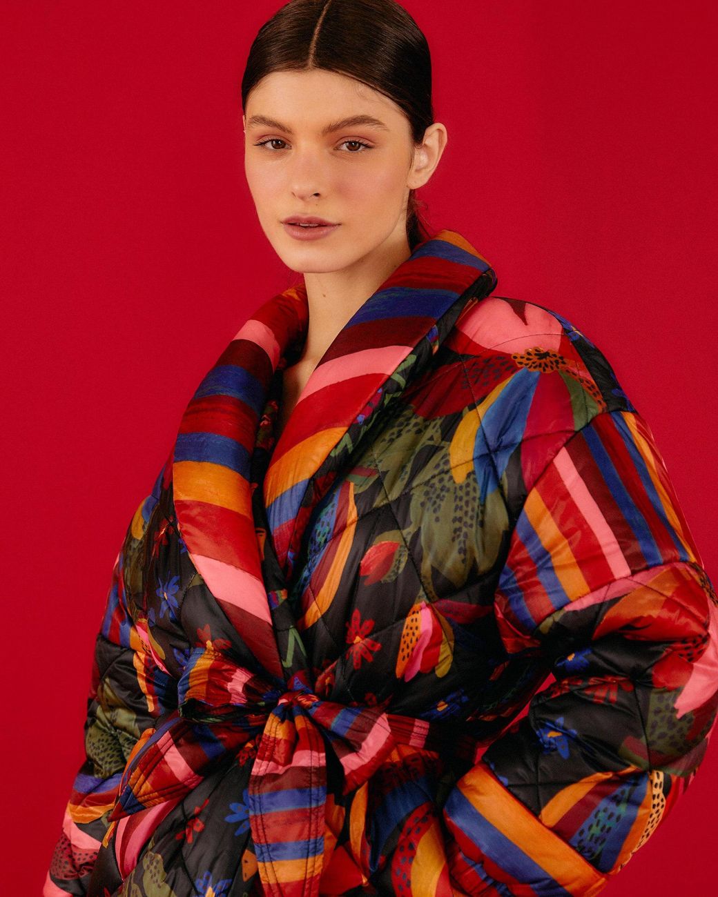 FARM Rio Banana Sky Reversible Puffer Jacket in Red | Lyst