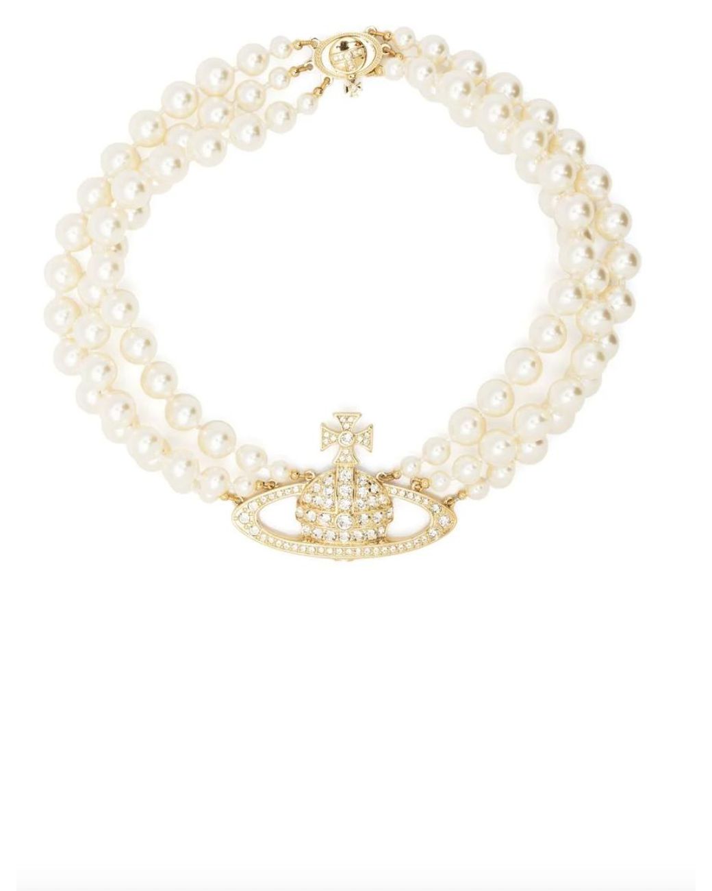 Vivienne Westwood Three Row Pearl Choker Gold in White | Lyst