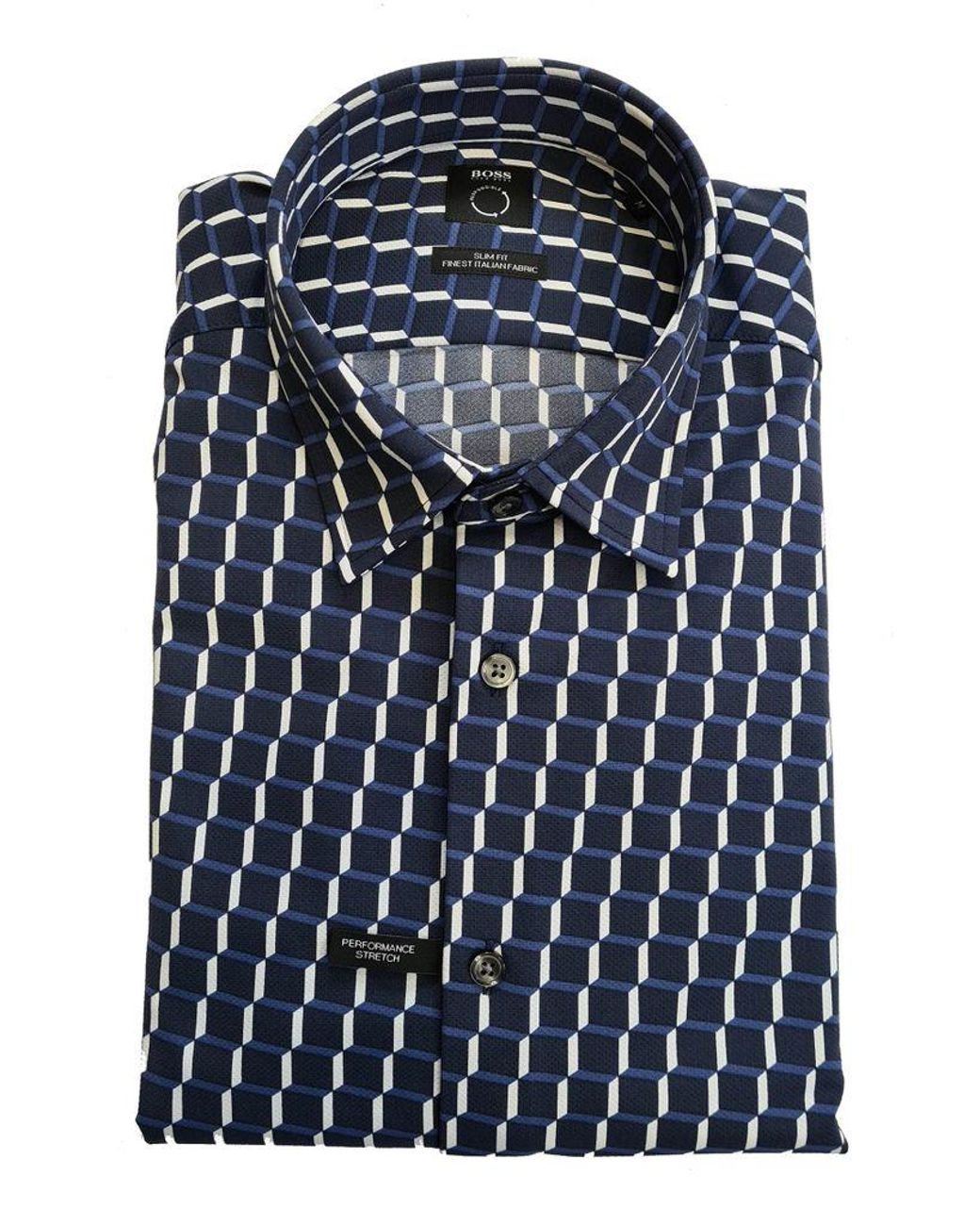 BOSS by Hugo Boss Synthetic Ronni_f Dark Slim Fit Shirt In  Performance-stretch Fabric 50452159 in Blue for Men - Lyst