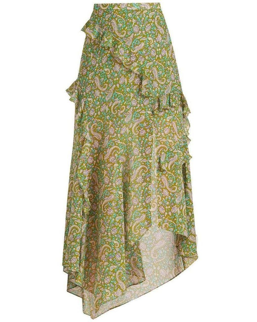 Veronica Beard Silk Fern Multi Eleonora Paisley Midi Skirt in Green - Lyst