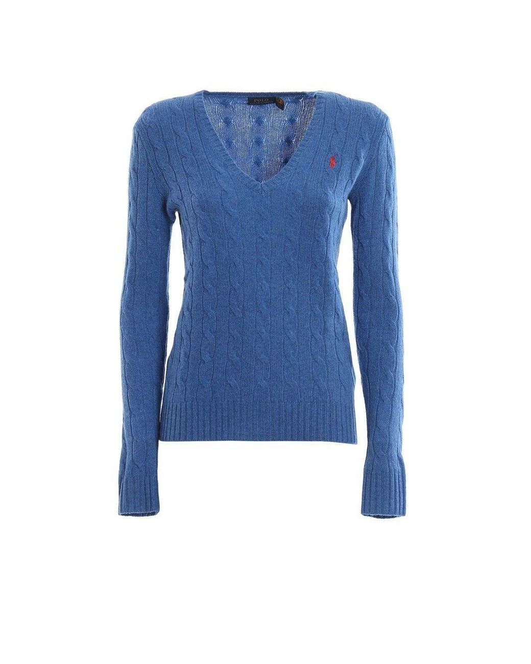 Ralph Lauren Womenswear Cashmere Mix V Neck Knit in Blue - Lyst