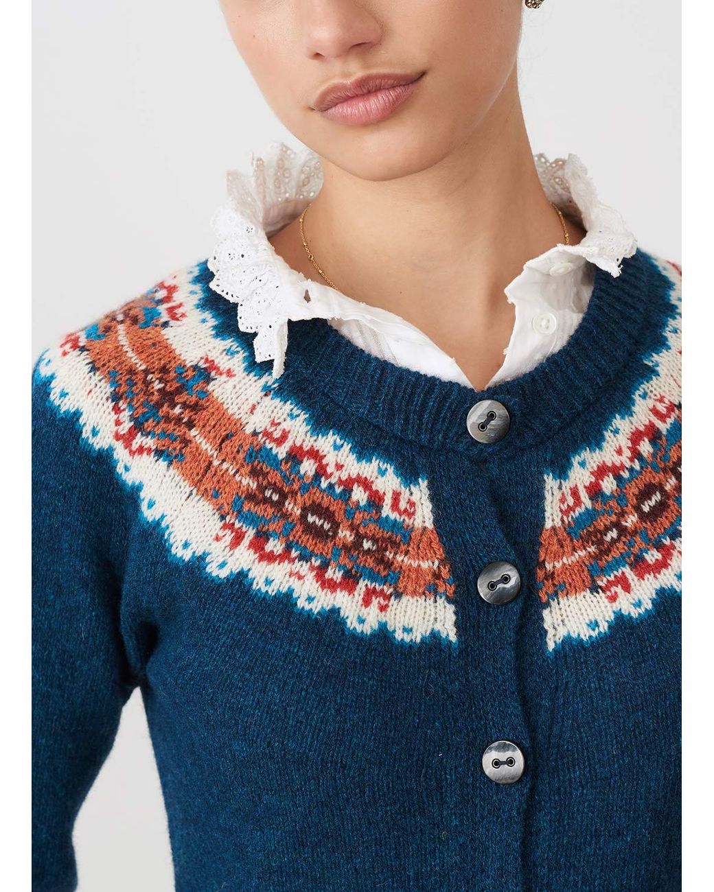 Brora Wool Fair Isle Yoke Cardigan in 