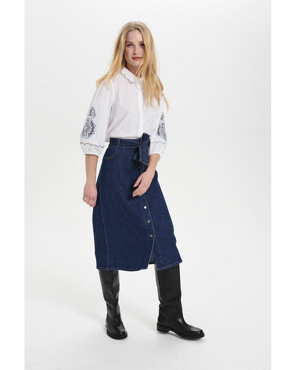 Saint Tropez Denim Midi Skirt in Blue 