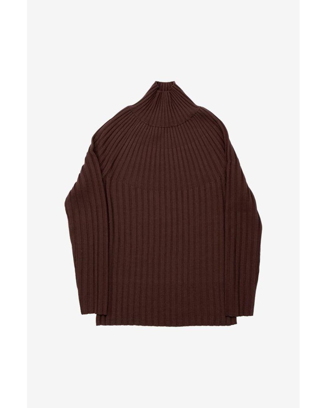 AURALEE Lamb Wool Wide Rib Knit Turtle Neck in Brown | Lyst Canada