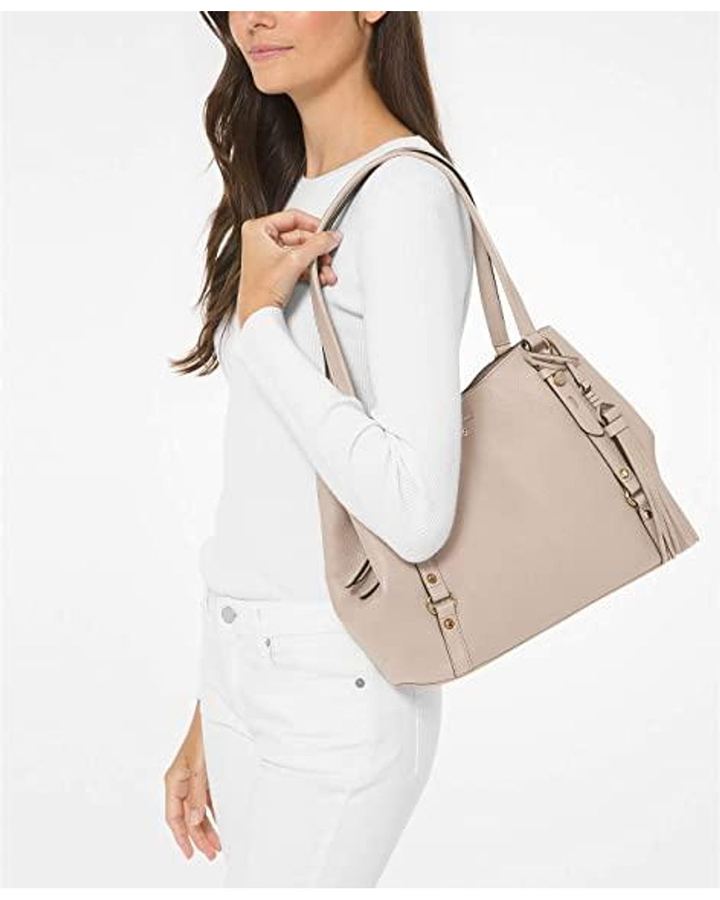 Sand Leather Shoulder Tote Bag 