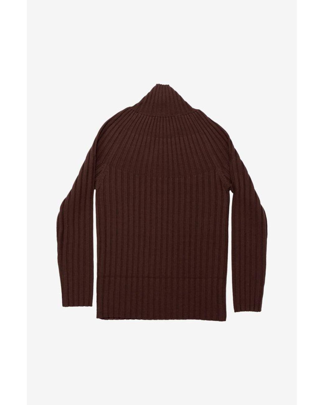 AURALEE Lamb Wool Wide Rib Knit Turtle Neck in Brown | Lyst Canada