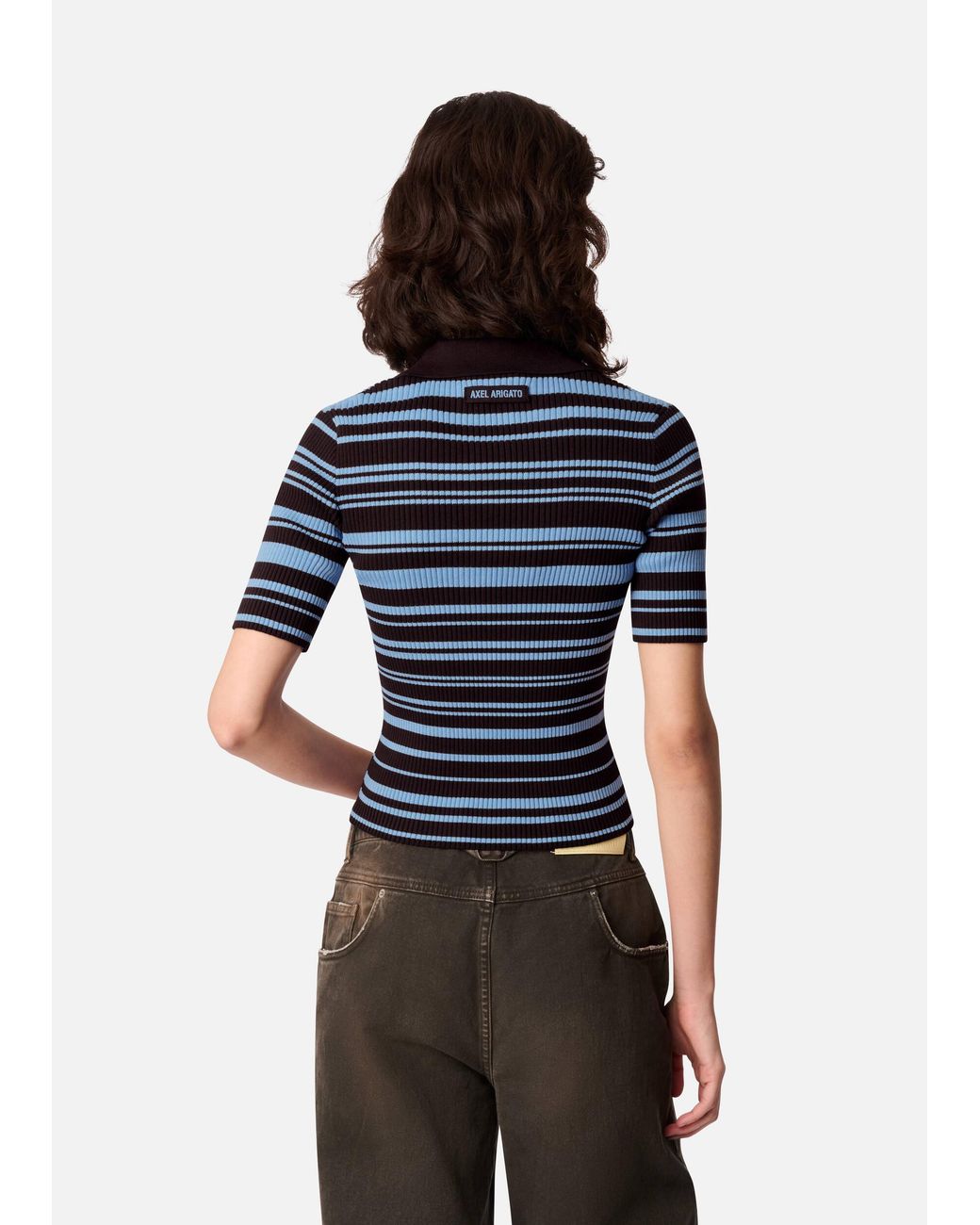 Axel Arigato Blue Anja Ribbed Polo Top