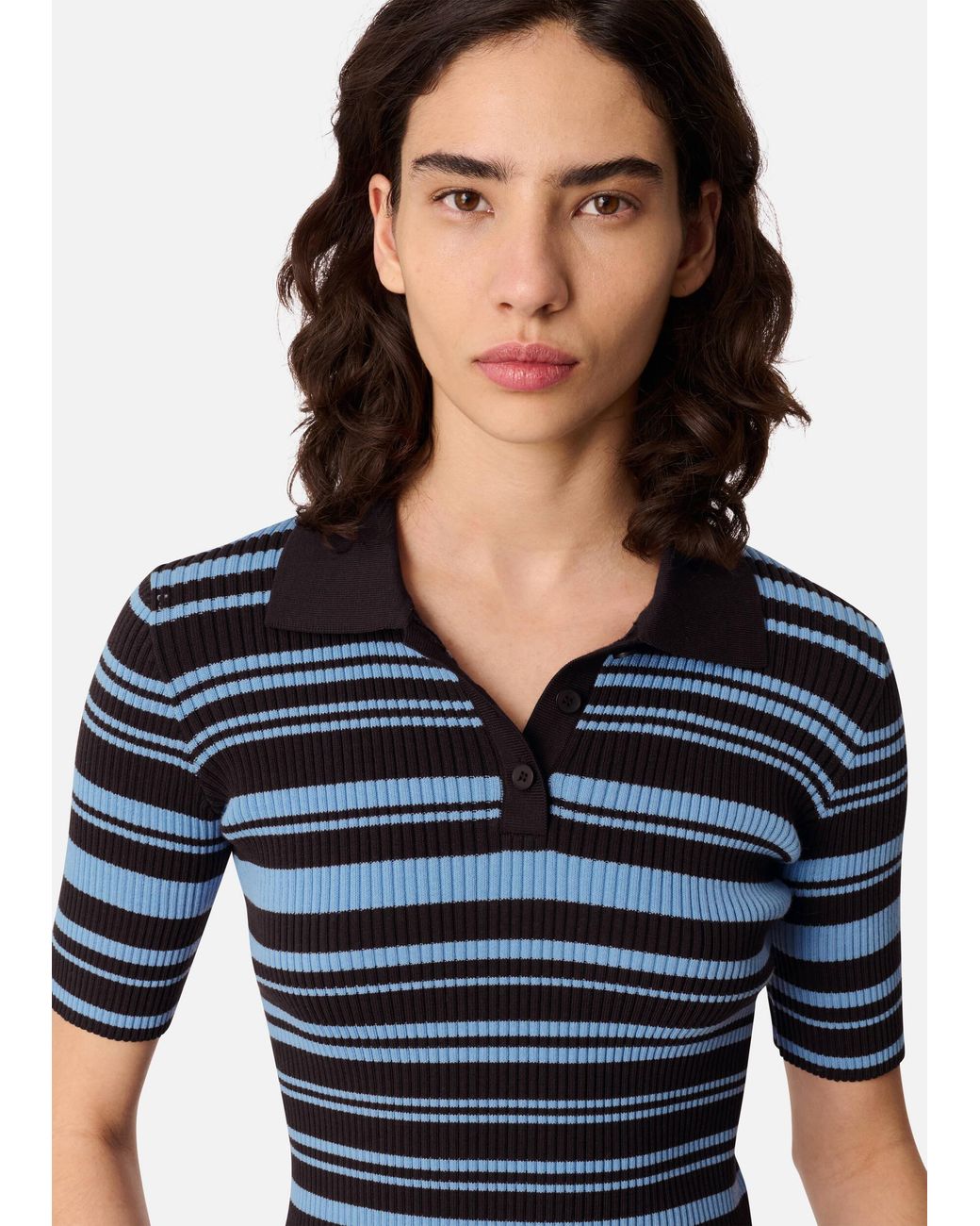 Axel Arigato Blue Anja Ribbed Polo Top