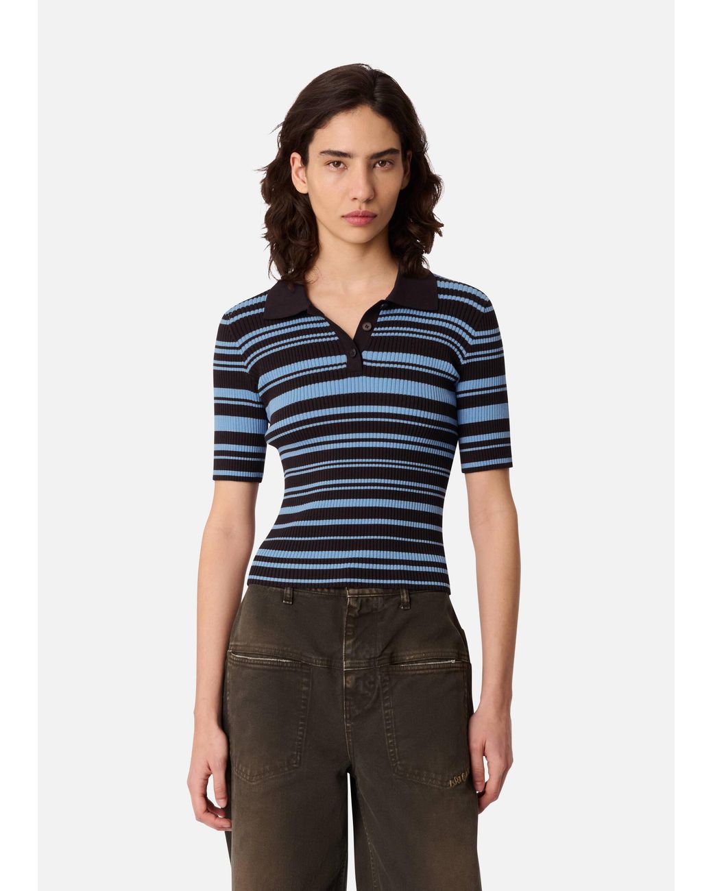 Axel Arigato Blue Anja Ribbed Polo Top