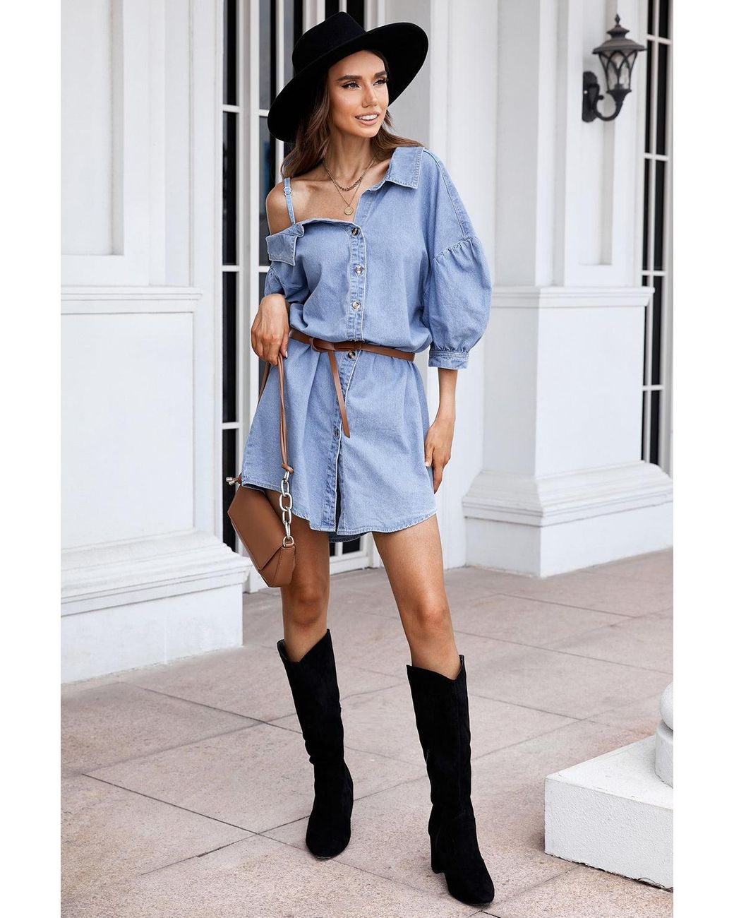 cold shoulder denim dress 