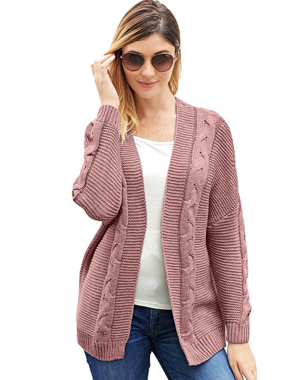 pink chunky knit cardigan