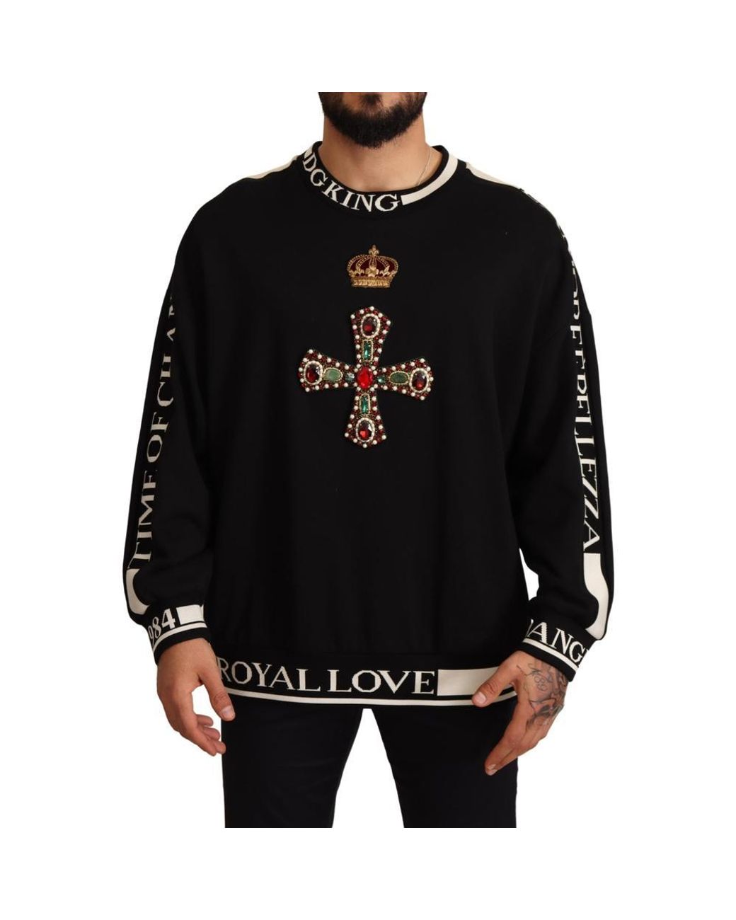 Dolce & Gabbana Black Cross Crown Crystals Sweatshirt Sweater for Men | Lyst