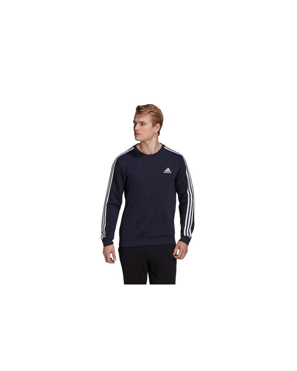 adidas 3 Stripe French Terry Sweatshirt in Black for Men | Lyst