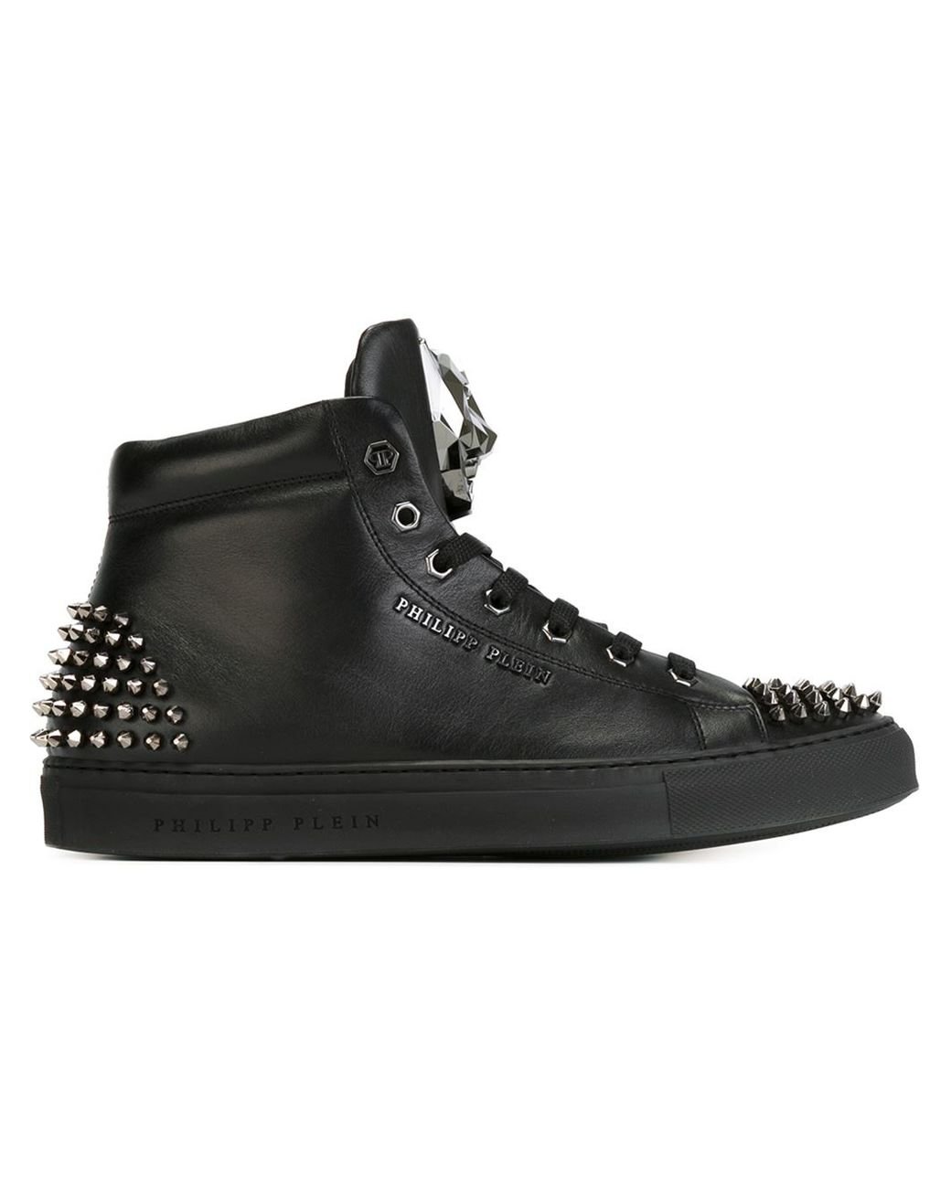 Philipp Plein Spike-Studded Leather High-Top Sneakers in Black for Men |  Lyst