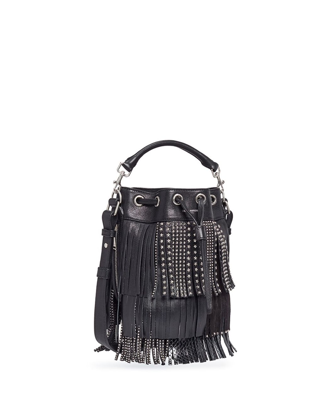 Saint Laurent Black Croc Embossed Leather Mini Emmanuelle Bucket Bag