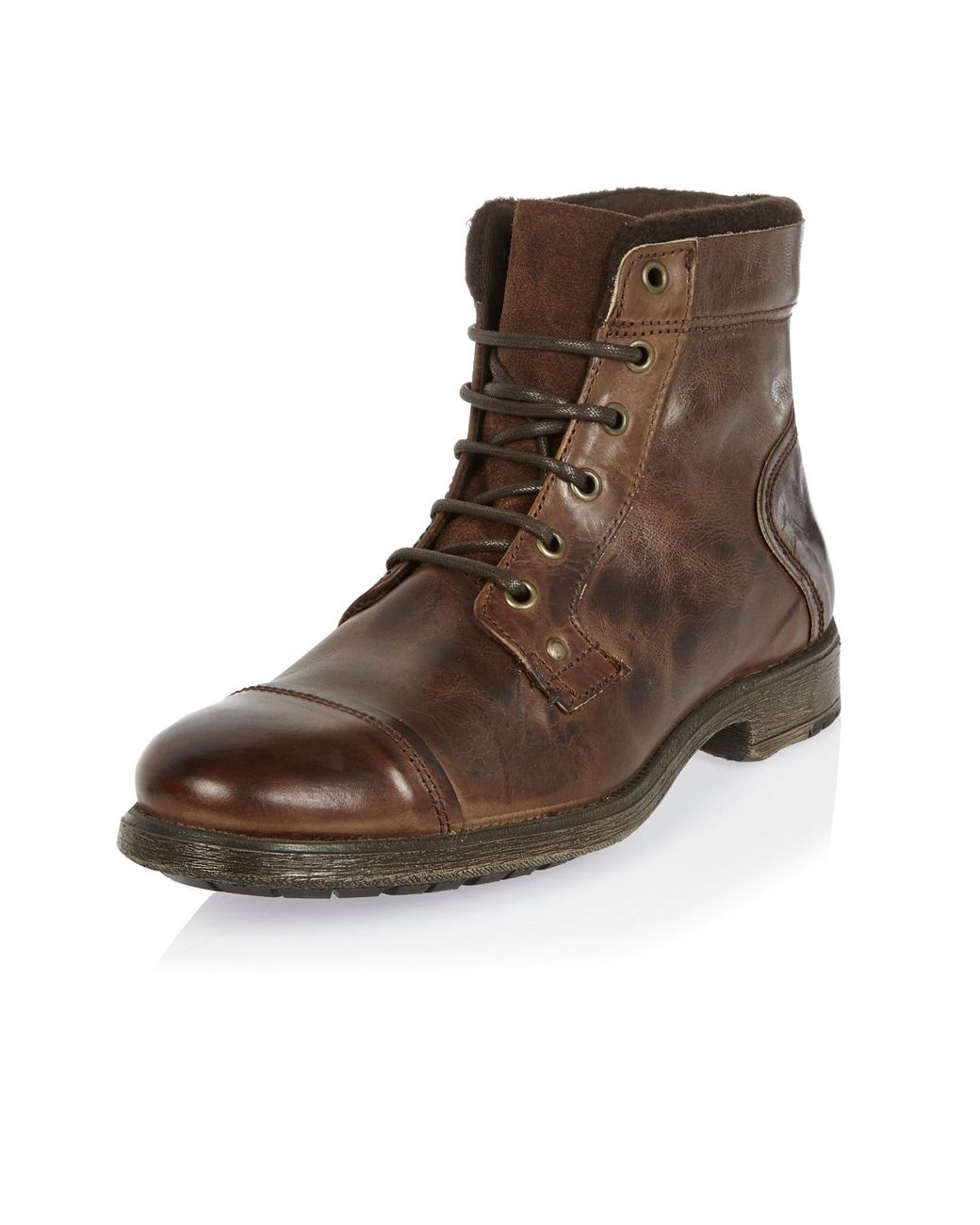 River Island Dark Brown Leather Utility Boots for Men | Lyst