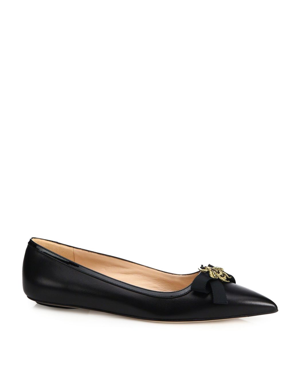 Gucci Moody Bee Leather Ballet Flats in Black | Lyst