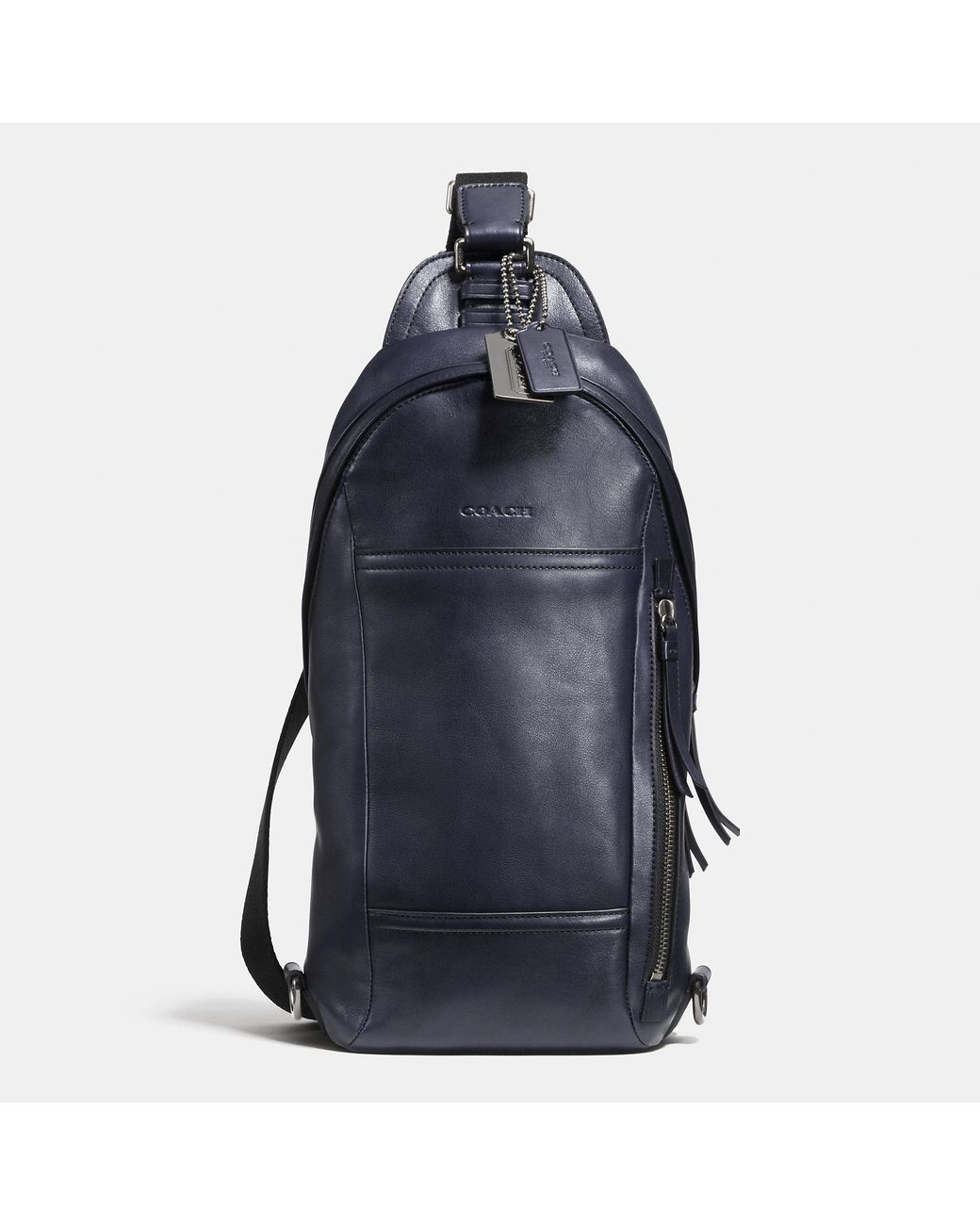 Coach Black/Blue Leather and Suede Thompson Sling Backpack