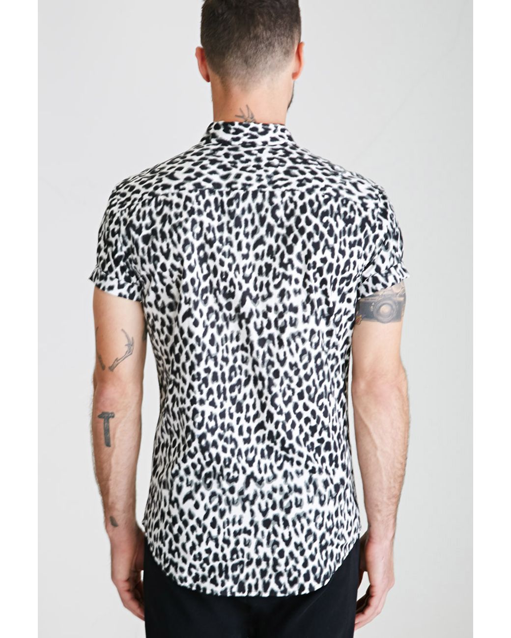 Men's cheetah print button down shirt Clearance