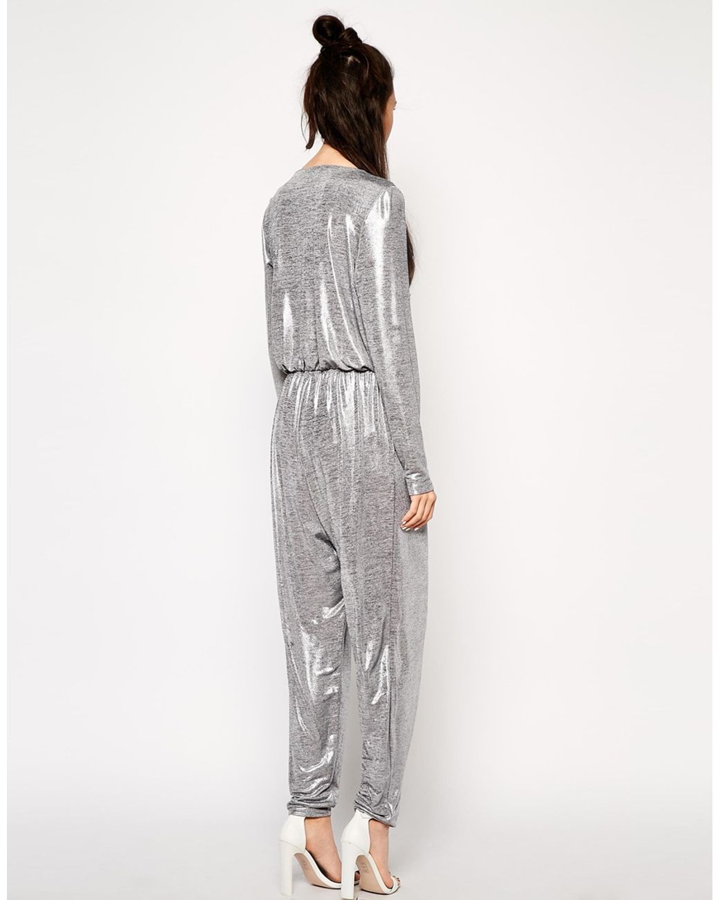 Monki Metallic Long Sleeve Jumpsuit | Lyst