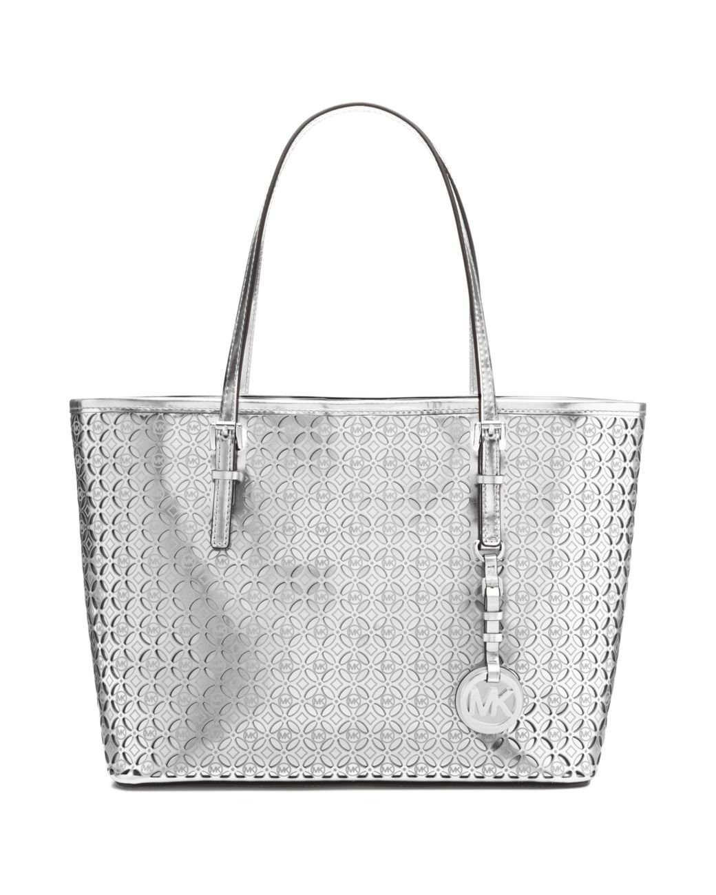 Michael Kors Michael Mk Flower Perforated Small Travel Tote in Metallic |  Lyst