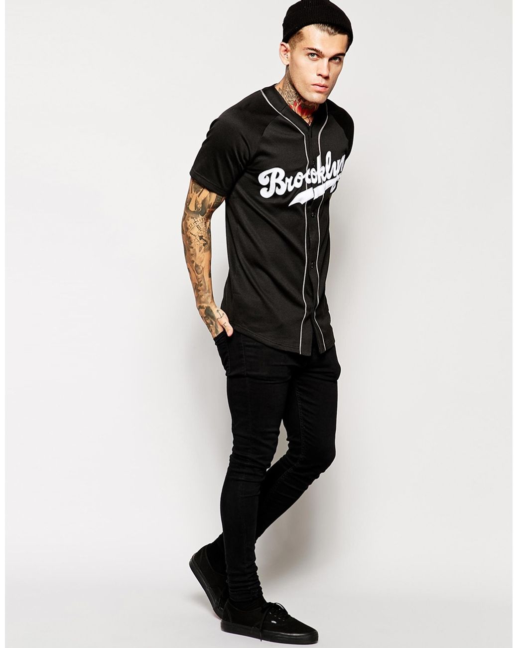 Majestic Brooklyn Dodgers Baseball Jersey in Black for Men