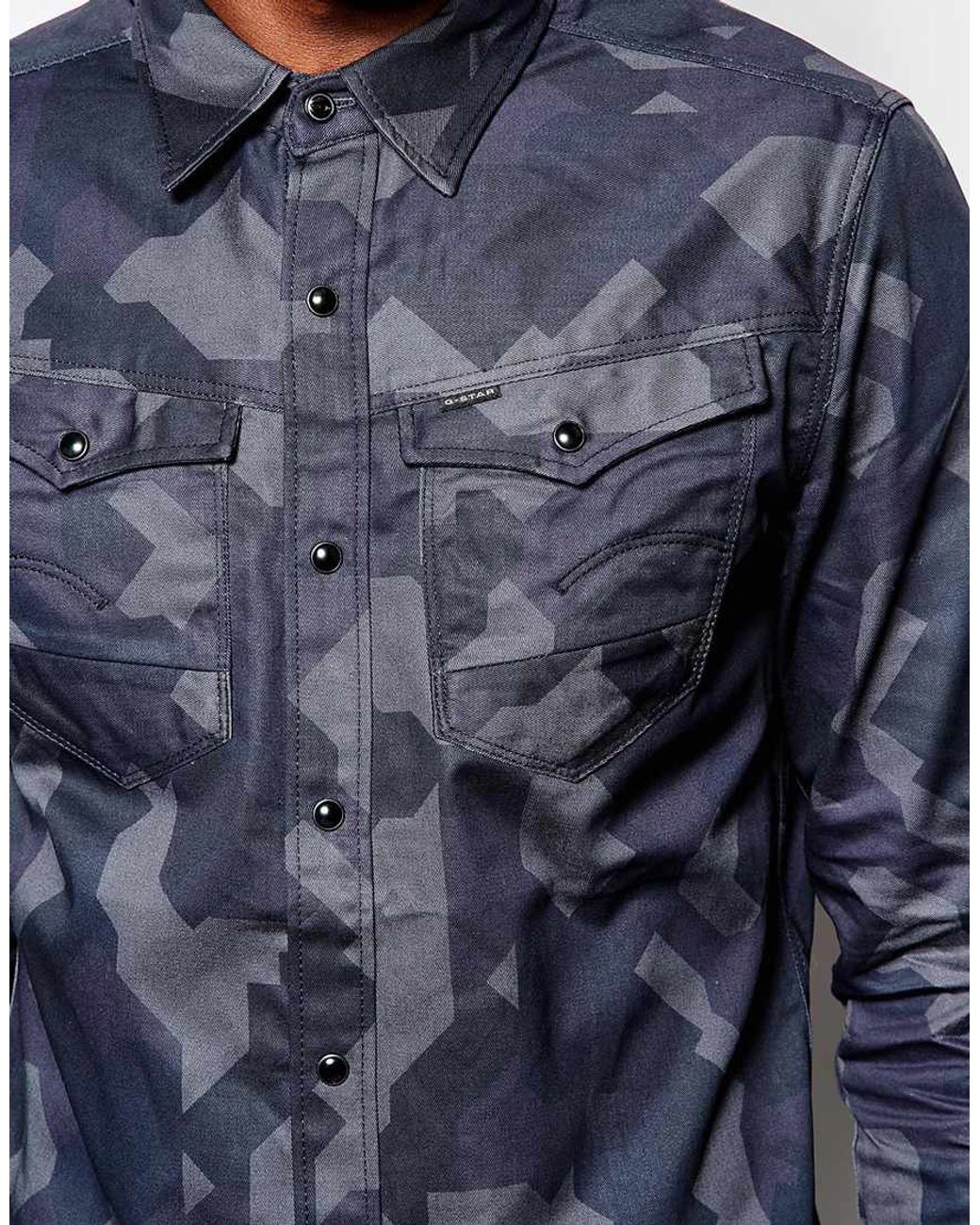 G-Star RAW Cotton Camo Shirt in Navy 