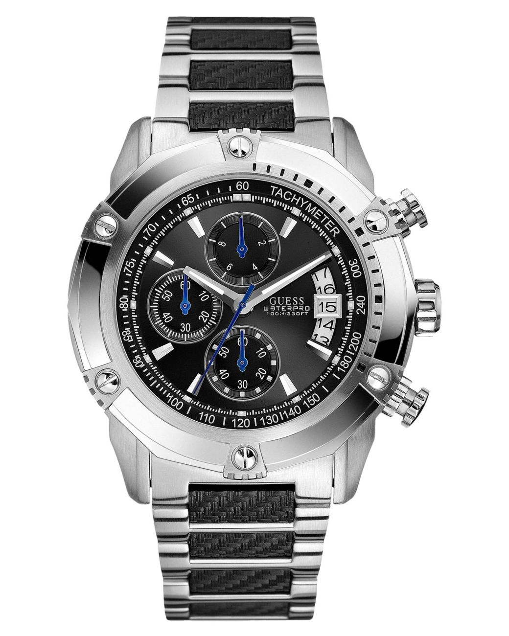 Guess Watch, Chronograph Stainless Steel And Fiber Bracelet in Black for Men | Lyst