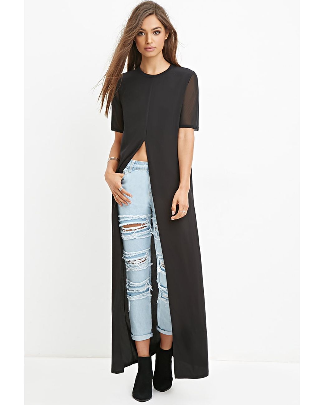 Forever 21 High-slit Maxi Top in Black 