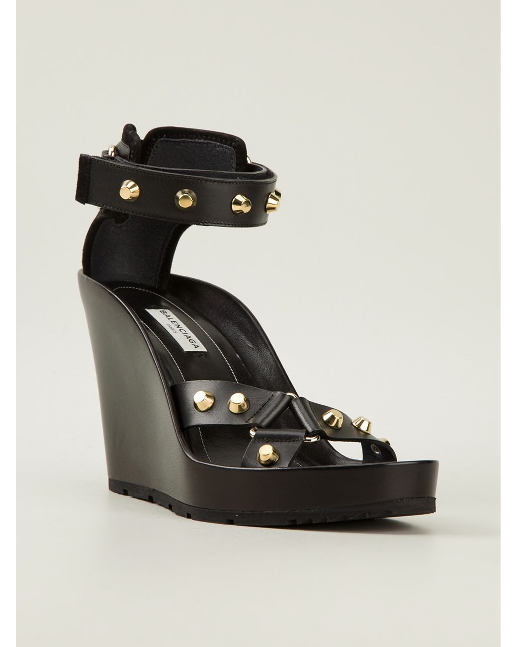 Balenciaga Studded Wedge Sandal in Black | Lyst